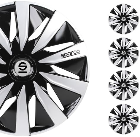 Sparco Spc1491Bksv Set Copricerchi 4 Pezzi Lazio 14 Pollici Nero/Argento, Set Di 4