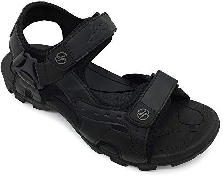 HEVA Sandalen Herren Leder Outdoor Sport Trekking Wander Sandalen (44 EU Schwarz)