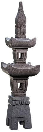 IDYL Lavastein Stein Laterne Pagoda II | Höhe 120cm | frostfest | Asiatische Gartendeko | massives Naturprodukt | Handarbeit | Steinlaterne für Teich und Wegerand | schwarz