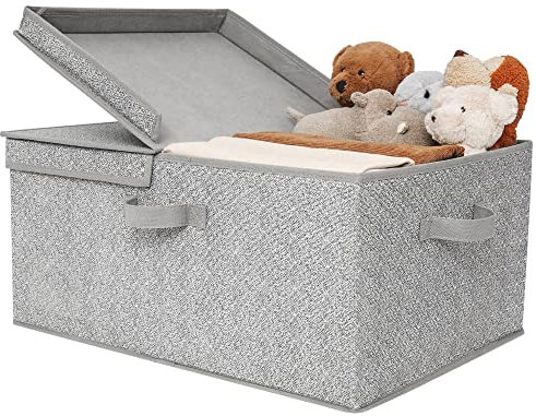 GRANNY SAYS Fabric Storage Box with Lid, Large Storage Box for Shelves, Decorative Storage Basket Organizer, Foldable Cloth Storage Bin with Lids for Wardrobe Organizing Clothes, Extra Large, Grey