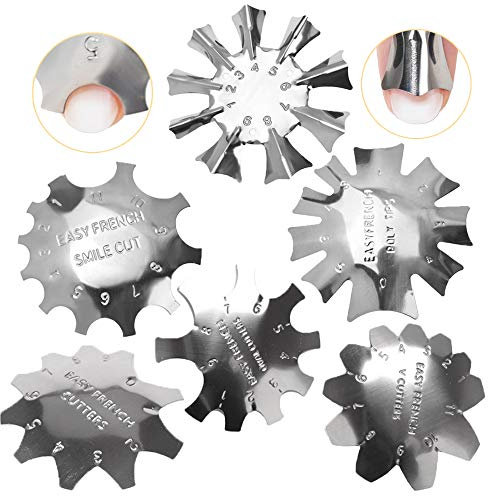 Ziyero 6 Piezas / Set Línea Sonrisa Uñas Francesa Fácil Nail Art Line Plantilla Acero inoxidable 6 Formas Múltiples Tamaños, para DIY, Salones Uñas, Salones Belleza, Principiantes de Uñas—Plata
