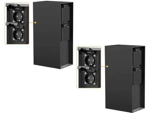 ledscom.de 2 Stück Garten Steckdosensäule POMI für außen, IP44, 4-Fach, Edelstahl, schwarz, eckig, 23 cm