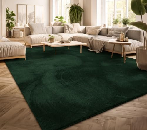 TT Home Teppich Wohnzimmer Kurzflor Anti-Rutsch Rückseite Einfarbiges Design Waschbar, Farbe: Dunkelgrün Petrol, Größe:300x400 cm