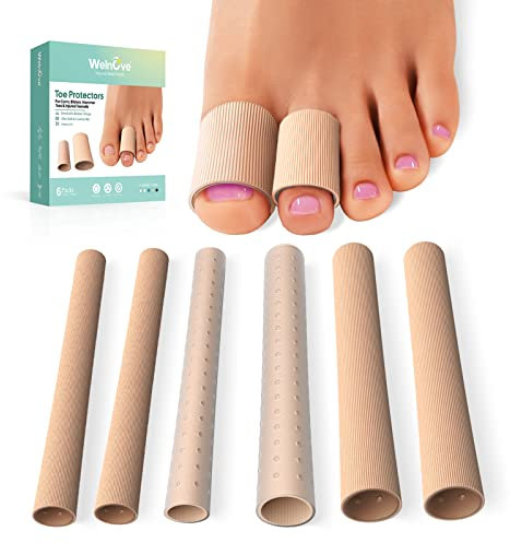 Welnove Cuttable Toe Tubes Sleeves - 6 Pack Zehenschützer für Hammerzehen, Hühneraugen, Schwielen, Blasen - Stoff & atmungsaktives Gel-Futter Zehenschützer Relief Toe Druck Schmerzen……
