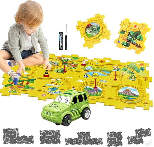 Auto Spielzeug Autorennbahn Spielzeugauto 8pcs DIY-Puzzlebahn für Kinderspielzeug DIY-Route Cars Spielzeug Geschenkspiele für Kinder Spielzeug ab 2 3 4 5 6 Jahren (Dinosaurier)