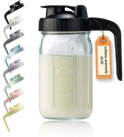 Brocca in vetro da 907,2 g con coperchio e beccuccio a forma di V, brocca per latte materno a doppia prova di perdite, contenitore per tè solare, succo, caffè freddo, latte materno