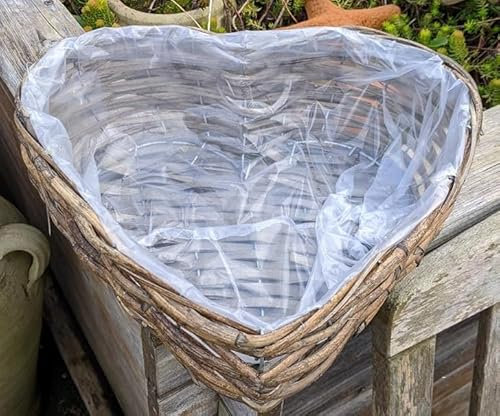 NEU !! Pflanzkorb in Herzform Breite ca. 31 cm und ca. 10 cm hoch aus Rattan - Naturprodukt, kein Plastik !! Handarbeit Schale Pflanzgefäß Blumentopf Natur Deko Garten Grab Trauer Liebe Herz