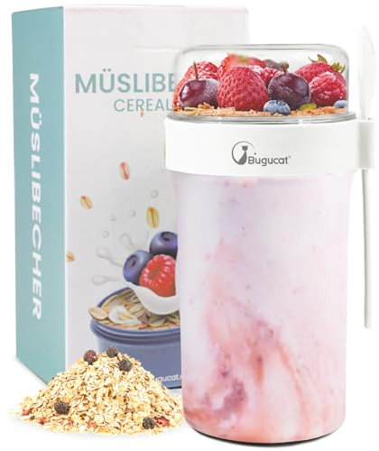Bugucat Tasse à Yaourt 760ml+230ml, Coupe de Yaourt Tasse de Céréales avec Couvercle et Cuillère,Anti-Fuite Gobelet à Céréales Coupe de Muesli avec Récipient à Sauce pour Yaourt Salade, Transparent