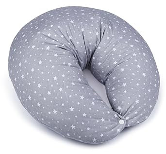 Ceba Baby® Stillkissen - Schwangerschaftskissen - 100% Baumwolle - Lagerungskissen für Babys - Babynest - ergonomisches Stillhörnchen, Nackenhörnchen - 150 cm - Öko-Tex Standard 100 - Graue Sterne