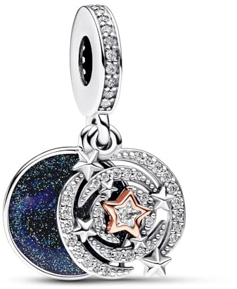 TOFBS Charm Donna Bicolore Sole Luna Stella Divisibile Argento Sterling 925 Zirconia Cubica Ciondolo Compatibile Bracciale Pendenti Regalo Compleanno Festa Bambine Mamma (#3)