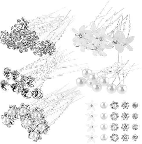 40 Stück Hochzeit Braut Haarnadeln Silber Perlen Strass Haarschmuck Kristall Blume Hochzeit Brautschmuck Damen Mädchen Kommunion Haarschmuck