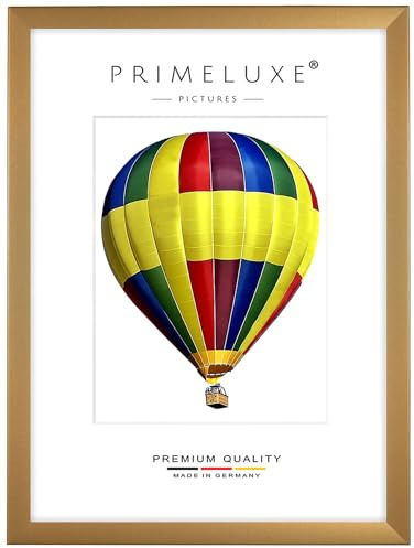 PrimeLuxe Holz Bilderrahmen 30 x 40 cm (Bildmaß) in Gold-schlicht | Farbe und Größe wählbar | Rahmen für Poster | Puzzle | Foto collage | MADE IN GERMANY