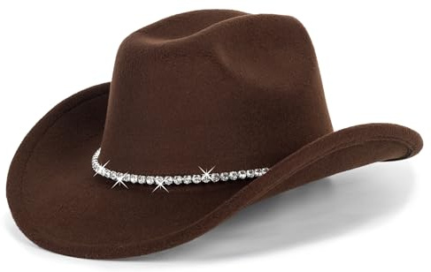 Cowboyhatt för damer, svart cowboyhatt med glitter och silverdetaljer, hatt i westernstil med glitter strass, cowgirlhatt, storlek M– L