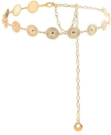GIEEU Cadena de oro de la cintura, Cinturón de metal Concho, Cinturón hueco de la cadena de margaritas Ajustable Boho Cintura Cadena País Concierto Conjunto para el Vestido