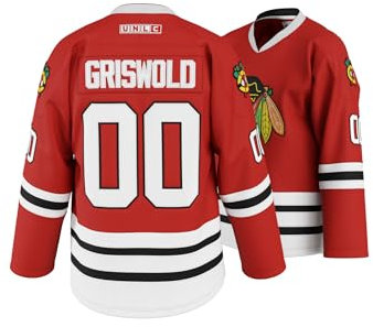 UNLC Griswold #00 Movie Hockey Trikots Genähte Buchstaben und Zahlen, Rot/Ausflug, einfarbig (Getaway Solids), M