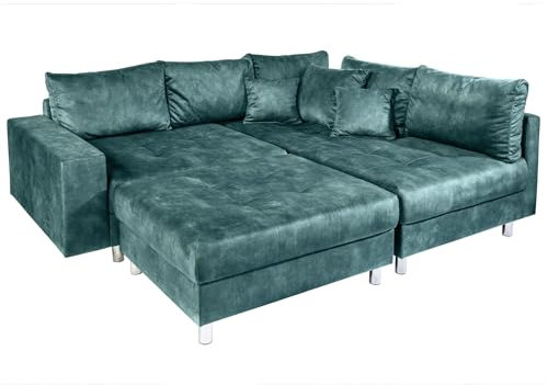 Riess Ambiente Moderne Wohnlandschaft Kent 220cm Petrol Ecksofa Federkern inklusive Hocker