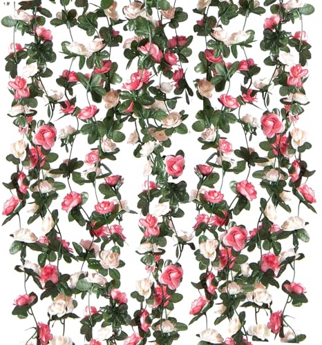 Criveple Lot de 6 Double Couleur Guirlandes Roses Artificielles 49FT Lierre Artificial Guirlande Vignes Suspendus Fleurs en Soie pour DéCoration Arche de Mariage Maison Jardin FêTe (Roses)