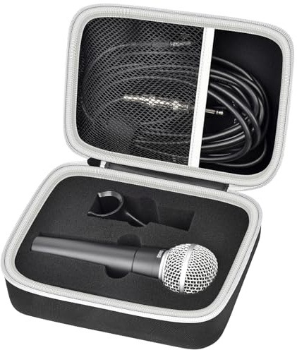 Microphone Case Compatible with Shure SM58/ SM57/ PGA48/ SM58S/ BETA 58A/ PGA58 Cardioid Dynamic Vocal Microphones, Handheld Mic Karaoke Tool Storage for A25D Stand Adapter and Cable - Box Only -Black