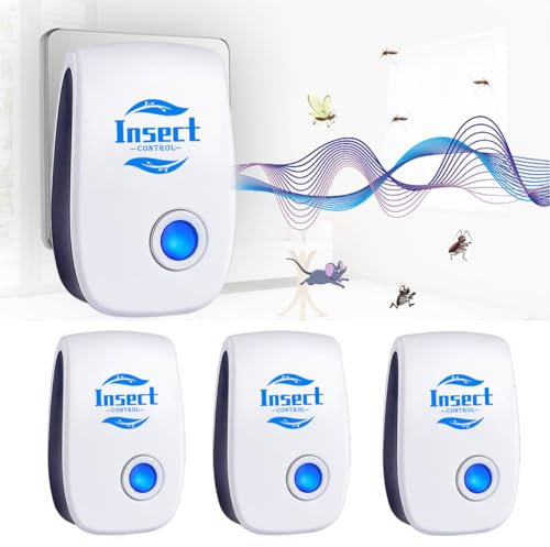 Ultraschall Schädlingsbekämpfer, 4 Stück Mäuseabwehr Mäusevertreiber Ultraschall & Elektronische Insektenschutzmittel, Pest Control Repeller für Mäuse Ratten Mücken Kakerlaken Spinnen Fliegen