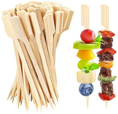 500 pinchos de bambú de 3.5 pulgadas, pinchos planos de madera para aperitivos, palillos de dientes para aperitivos, palillos de bambú para brochetas de frutas, barbacoas, bebidas, sándwich, palillos