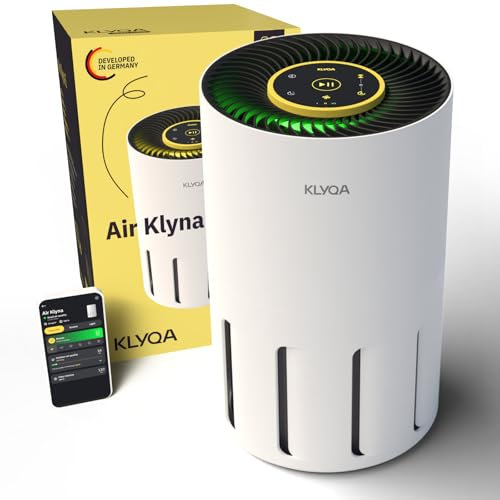 Klyqa Luftreiniger 360° HEPA-Filter Leaf I Luftreiniger gegen Tierhaare und Allergene I Smarter Air Klyna für große Räume I 300 CADR I Geräuscharmer Luftreiniger mit Umgebungslicht