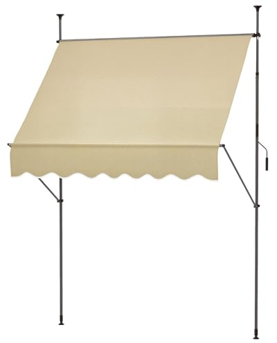 Outsunny Toldo Manual Retráctil 2x1,2 m Toldo Exterior Terraza Enrollable Altura Ajustable con Manivela 210-300 cm Sin Taladro Protección UV30+ para Balcón Jardín Beige