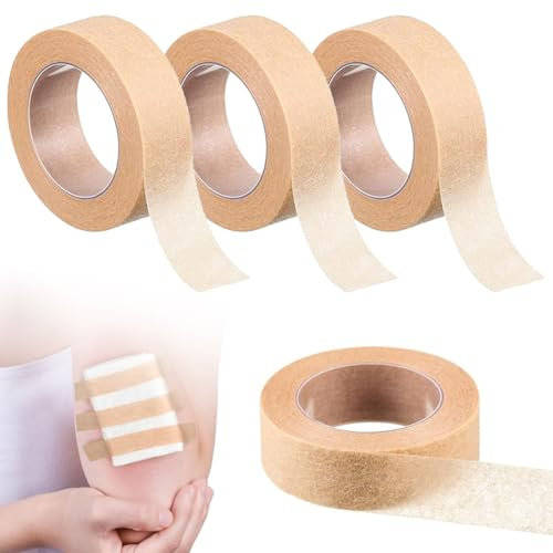 4 Rollen Mikroporen Band Flexibles Hautband Atmungsaktives Nasenband Selbstklebendes Mullband für Wundverletzungen Schwellungen Sport, 0,5 Zoll x 10 Yard (Beige)