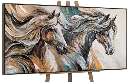YS Cuadro acrílico Art con caballos sobre lienzo con marco colorido cuadro pintado a mano para pared sala de estar decoración moderna del hogar cuadros de oficina arte real 140x70 cm