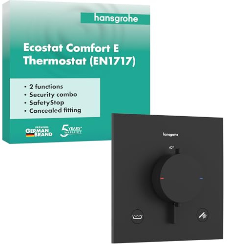 hansgrohe Ecostat Comfort E – duschtermostat infälld med säkerhetskombination, duscharmatur med säkerhetslås (SafetyStop) vid 40 °C, termostat för 2 konsumenter, matt svart, 33716670