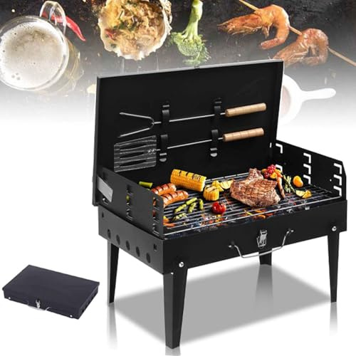 Parrilla portátil de carbón for barbacoa,pequeña y plegable for viajes con juego de herramientas,compacta, plegable,de acero inoxidable y altura ajustable,ideal for camping, jardín,picnic, xteriores