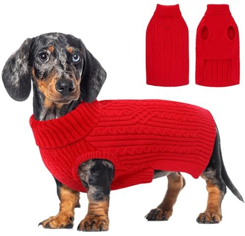 AOFITEE Hundepullover Kleine Hunde, Winter Warmer Katzenpullover Hundepulli für Kleine Hund, Weihnachtspullover Sweater für Hunde Strickpulli Rollkragen Hund Pullover für Dackel, Yorkshire Terrier XS