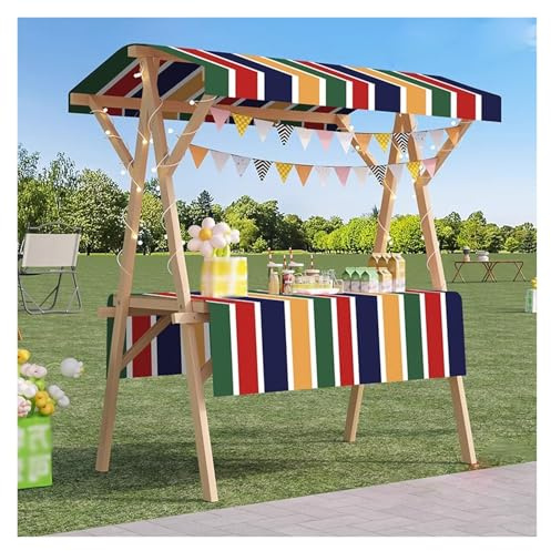 JYHHCYS Wood Street Food Cart with Wheels, 107 137cm Length Foldable Stand Kiosk for Street Food, Market Flower Cart Display Stand with Awning for Festivals/Party(A,Long 137 cm)