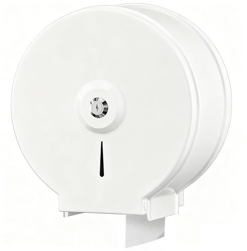 NICEME Dispensador de Toallas de Papel – Acero Inoxidable Toallero con Cerradura – Dispensadores de Papel higiénico – Toallero con Material de Montaje – Diámetro 255mm, Mandril 40mm, Blanco
