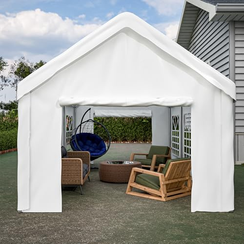 LLGWGL Tältgarage, garagetält, förvaringstält vintersäkert – väderbeständig med dubbel rullport av stål och PE-Oxford för bil, husbil, motorcykel som garage eller carport-ersättning, vit (3 x 6 m)