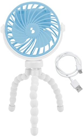 BEPER P206VEN431 Mini-fläkt med flexibla ben, USB-C-uppladdningsbar, bärbar fläkt med 3 hastigheter, 360° rotation, LED-lampa, flexibla ben för barnvagn, parasoll, bil