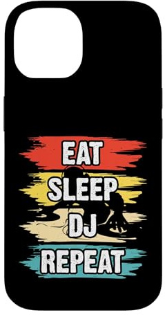 Carcasa para iPhone 14 Eat Sleep DJ Repeat Retro Tocadiscos DJ