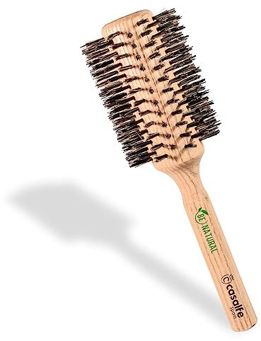 Casalfe Spazzola in legno sostenibile rotonda lisciante setola cinghiale - Antifrizz Diametro XL per capelli lunghi e per creare un'onda aperta.