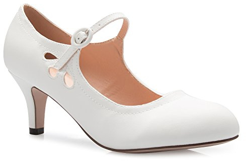 Olivia K Women's Kitten Low Heels Round Toe Mary Jane Pumps - Adorable Vintage Retro Shoes- Unique Side Cut Out Design