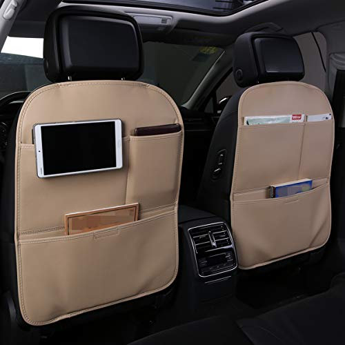 HYUGO Auto Rückenlehnenschutz, Rückenlehnen Kinder Rücksitztasche, Große Taschen und iPad Fach, Auto Rücksitz Organizer, Wasserfester Autositz Rückenschutz, Kick-Matten-Schutz [2 Stück]