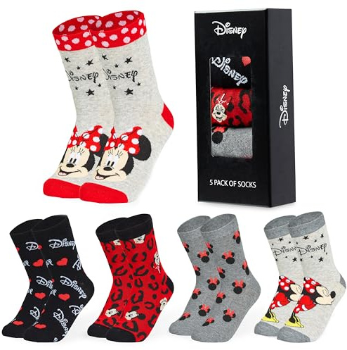 Disney Polpaccio Calzini Donna EU 35-41, Pacco da 5 Morbido Novità Calze, Calzini Caldi Donna, Idea Regalo Accogliente (35/41 EU, Grio Minnie Mouse)