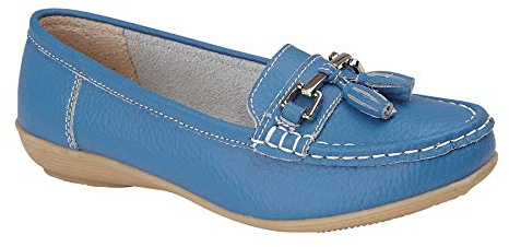 Jo & Joe Ladies Leather Loafer Shoes Plimsole Pumps Womens Flat Shoes French-Blue Size UK 4 EU 50