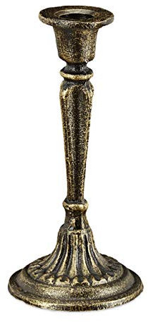 Relaxdays Candleholder Kerzenständer, einarmig, für Tafel-& Stabkerzen, Vintage, Kerzenhalter Gusseisen, HxD 19 x 9 cm, schwarz/Gold, 2.2 cm