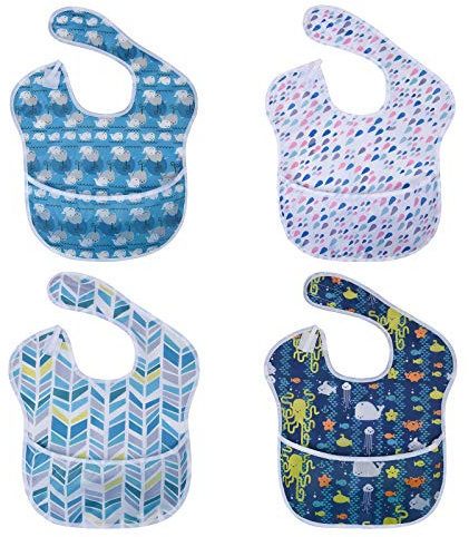 Vicloon Baby Bibs, 4pcs Waterproof Sleeveless Drool Bibs for Toddler Infant Feeding, Unisex Washable for Boys and Girls 6 Months to 2 Years Old