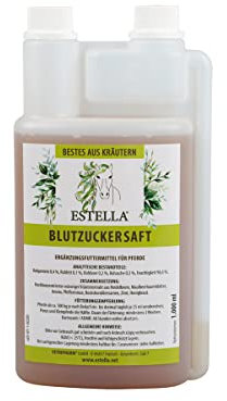 ESTELLA Blutzuckersaft | 1 Liter | Ergänzungsfuttermittel für Pferde | Mit Kräutern