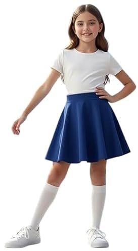 LUXFAB Girls Skater Skirt High Waisted Flared Tutu Style | Stretch Polyester Mini Skirt | Elastic Waistband | School Uniform & Party Wear | Ages 5-14 Royal Blue