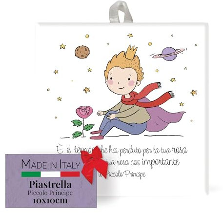 FRATELLI BONELLA - Piastrella in Ceramica 10x10 cm del Piccolo Principe che Porge la Rosa