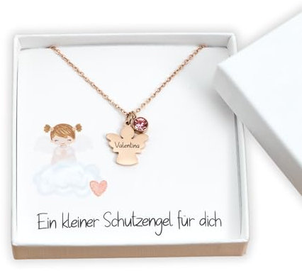 Halskette mit Schutzengel Anhänger Geschenk zur Taufe Kommunion Mädchen Junge Geburt Taufgeschenk