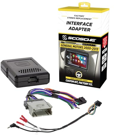 Scosche GM2000SWF Adaptador de interfaz de repuesto estéreo de fábrica, compatible con vehículos GM seleccionados 2000-2013, arnés de cableado de radio de coche, control de retención del volante y