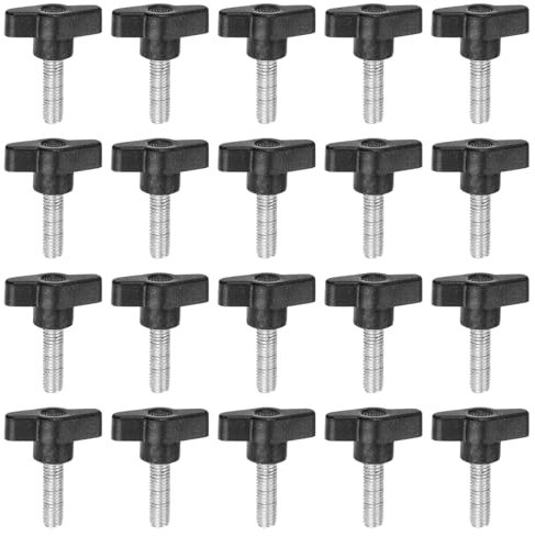 QUARKZMAN 20Pcs Vis de Serrage Étoile M8 x 25mm Filetage Mâle Plastique Boutons de Goujon en T Poignées Filetées en T Serrage Manuel Vis à Oreilles, Noir