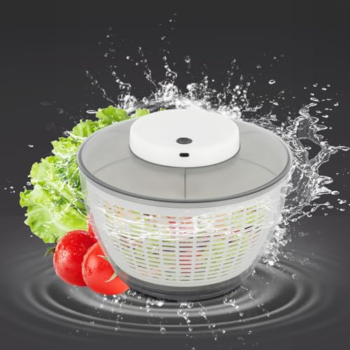 JUDEMII 4,3 liter elektrisk salladsslunga med vit grå 10 sekunder uttorkning automatisk sallad slangbella salladstork med USB uppladdningsbar elektrisk salladsslunga kökshjälp salladstork
